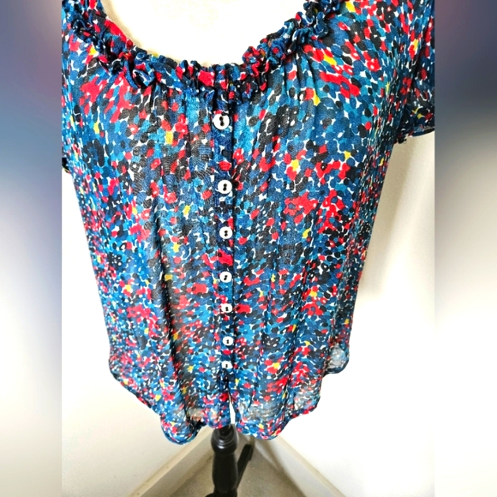 π¨π΅ french connection floral blouse multicolor short sleeves size 2 π¨π΅ - Picture 3 of 5